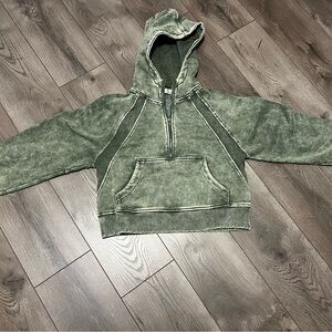 Zenana Olive Green Hooded Half-Zip Women’s Sweatshirt